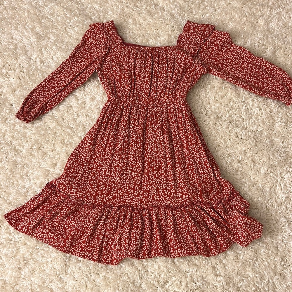 Cherry red white floral spring dress made in china